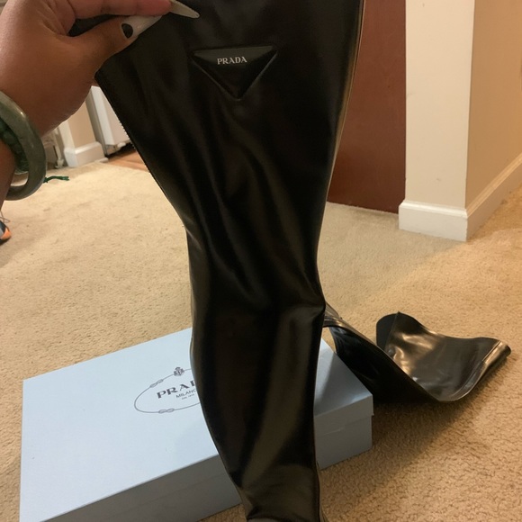 Black Prada over the knee leather boots. - Picture 4 of 4
